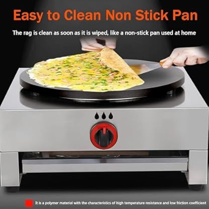 MoRfiL Kommerzieller Crêpes-Maker, 40 cm Antihaftbeschichteter Gas-Pfannkuchen-Maker (Lpg), Edelstahl-Pfannkuchen-Maker, rutschfeste Füße, Gleichmäßige Erwärmung (51 X 51 X 27 cm) – Bild 6