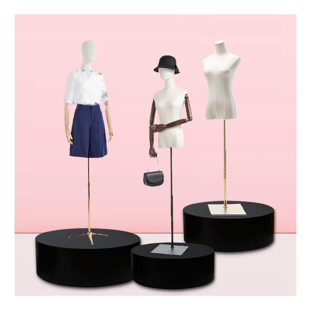 Présentoirs magasins vêtements et socles cylindriques noirs pour mannequins et boutiques de mariage