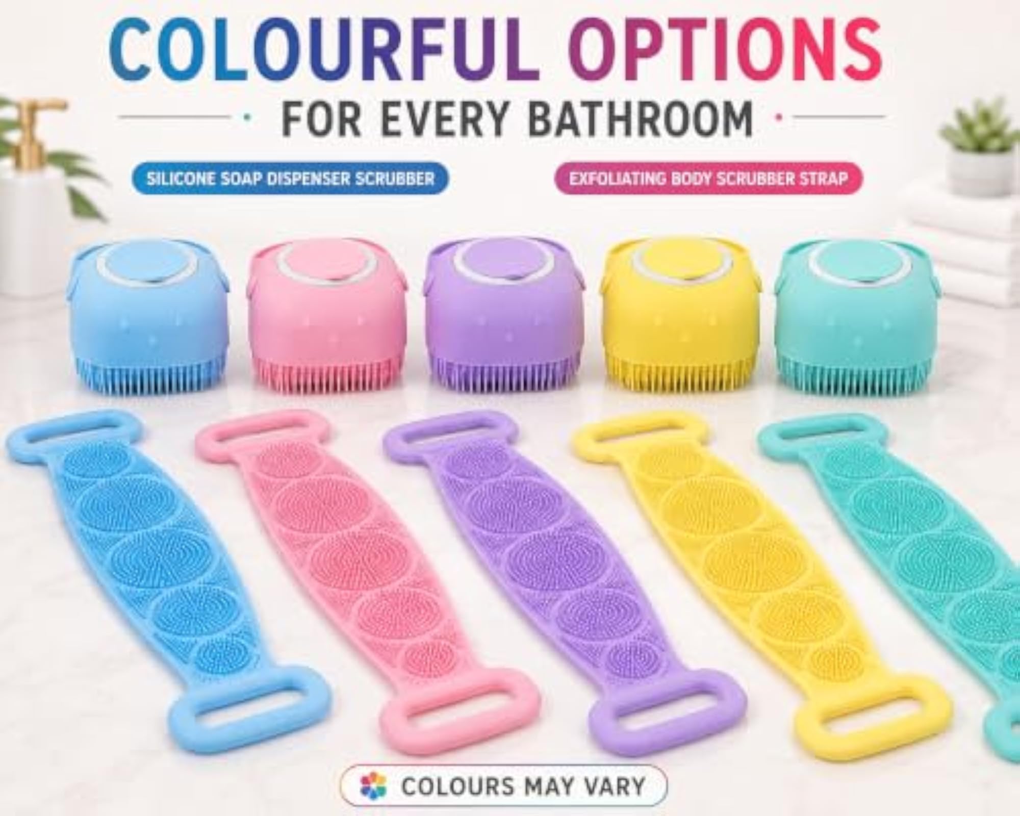 Silicone Back Scrubber & Bath Brush Combo Set