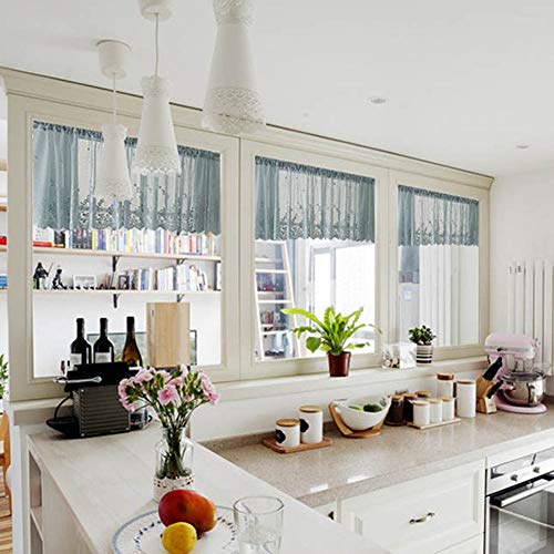 Super1798 1 peça 74 cm x 61 cm Cortina curta de renda com janela de renda e janela para varandas, co