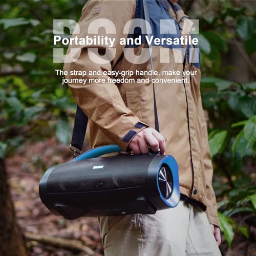 Image of DOSS Extreme Boom Pro 100W Portable Speaker, 2+2 Channel, Deep Bass, IPX6 Waterproof, Bluetooth 5.3, 20H Playtime, Power Bank, Dynamic Lights, Outdoor Speaker for Camping, Beach, Poolside - Blue