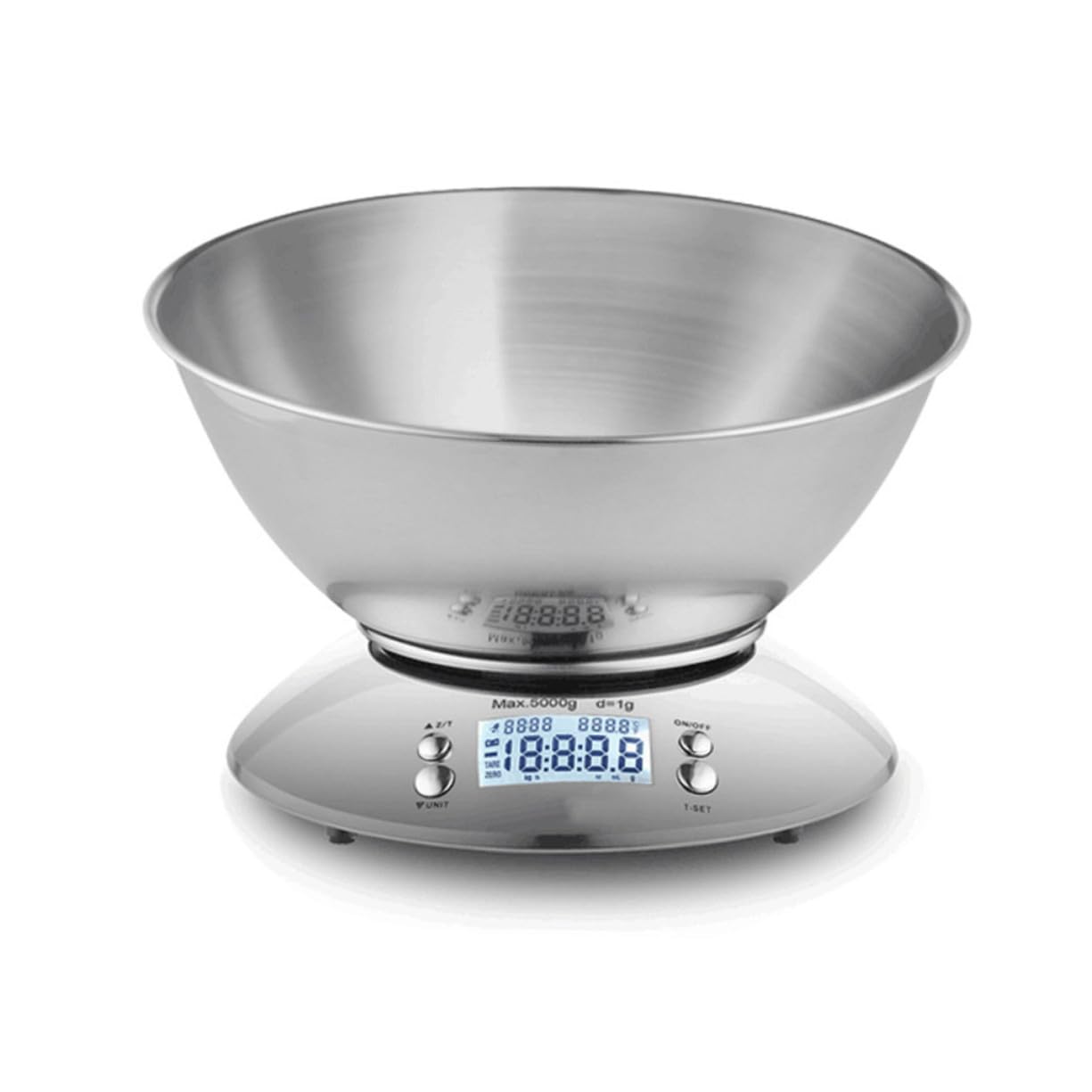 Digital Kitchen Scale Multifunction Food Scale with Removable Stainless Steel Bowl Tare Function Clock Temperature Display High Precision for Cooking and Baking