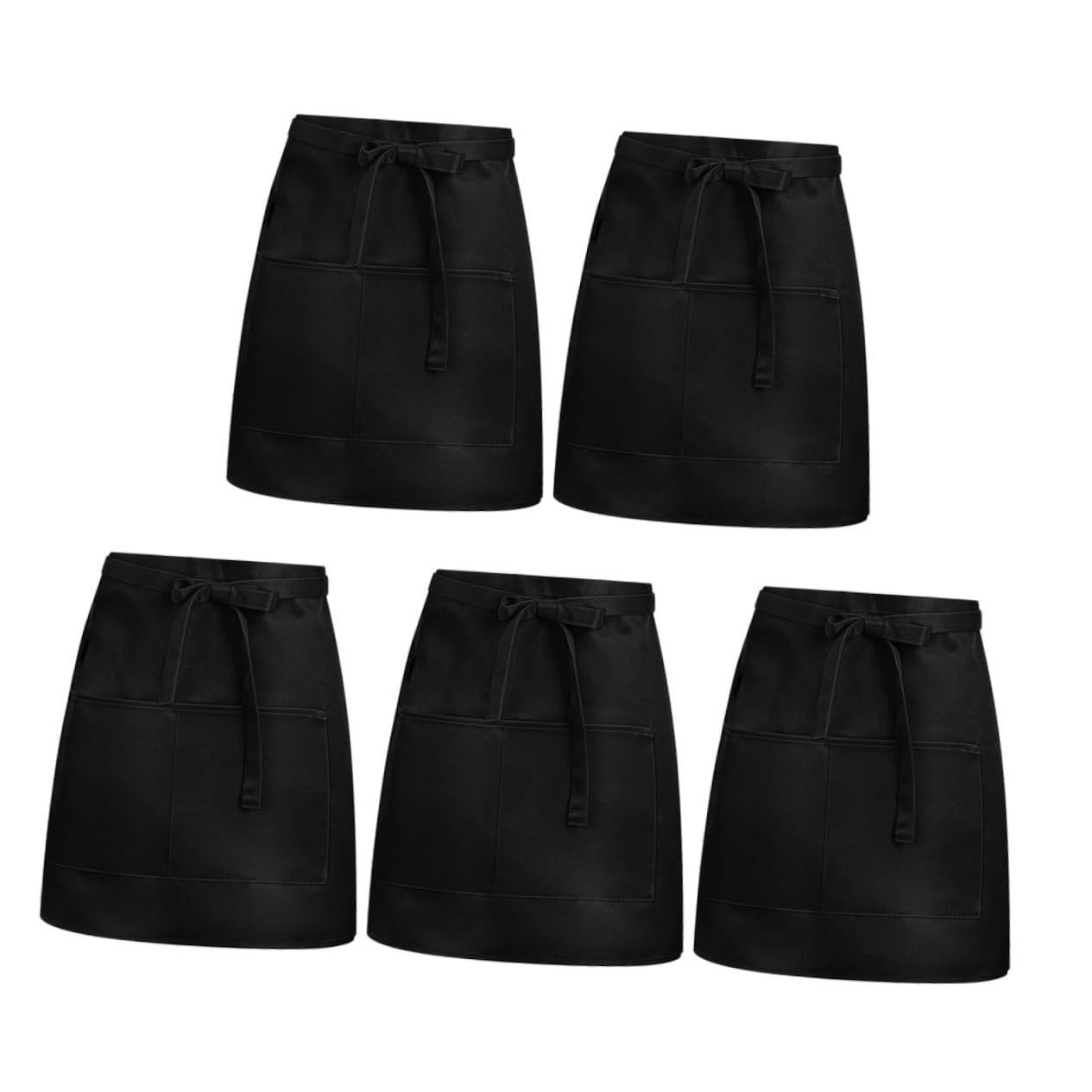 GLEAVI 5piezas Delantal de Servicio Corto de Media Cintura con Bolsillos para Restaurante y Cafetería Delantal de Trabajo para Hombres y Mujeres