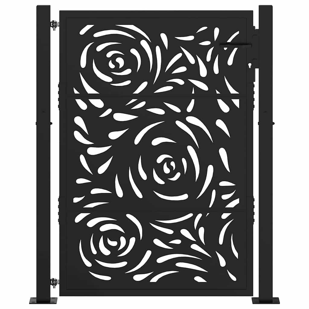 vidaXL Brama ogrodowa czarna 100x125 cm Stalowy wzór płomienia
