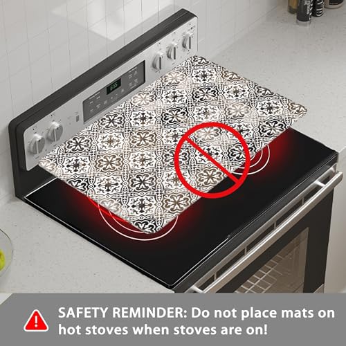 Decorative Electric Stove Cover - Retro Shabby Persian Pattern Design, Non-Slip Heat Resistant Protector for Smooth/Glass Top Stoves, Fits 28.5'' x 20.5'' (Not for Gas or Coil) by QYWETHOD - Used condition - Image 5
