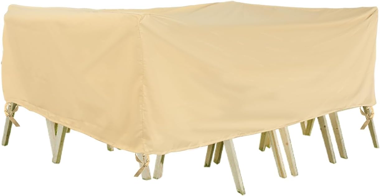 Outdoor Furniture Covers, Rectangular patio table cover, Waterproof for Outdoor patio set cover, Dining table cover, 108" W x 84" D x 31" H Beige & Coffee