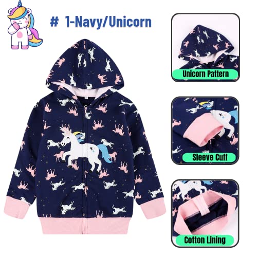 Akyzic Toddler Girl Jacket Zip Up Hoodie Unicorn Cotton Hooded Sweatshirt Kids Winter Outerwear Navy-8040 6T #TOP5