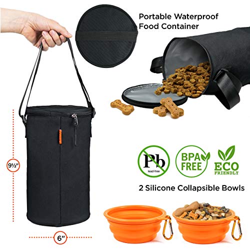 ARCA PET Travel Bag for Cat & Dog Backpack - Store All Dog Stuff & Puppy Supplies - Includes 1 Dog Travel Bag, 1 Large Dog Food Travel Container, 2 Collapsible Travel Dog Bowls (Black) - Image 4