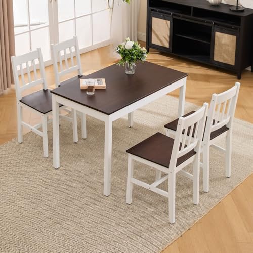 DM Furniture Dining Table Set for 4, 5 - Piece Kitchen Table Set 42.5 Inch Rectangular Dining Table with Chairs Solid Wood Dining Set for Kitchen/Dining Room,Home, Small Space, Apartment, Walnut - Thumbnail 7