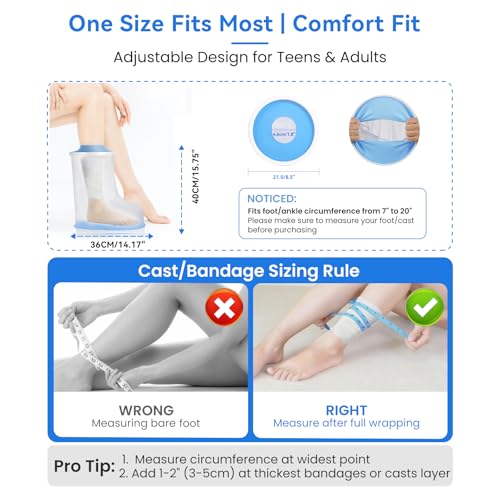 Zolife Waterproof Foot Cover for Shower Adult, Foot Cast Covers with Non-Slip Bottom, Watertight Cast Protector for Surgery Bandage Dressing Wound, Reusable