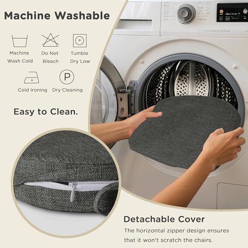 AddGrace Set of 6 Chair Cushions for Metal Dining Chairs 14x14 Chair Pads with Ties Non Slip Thick Seat Cushions with Textured and Removable Cover (6, Dark Grey) by AddGrace - Image 4