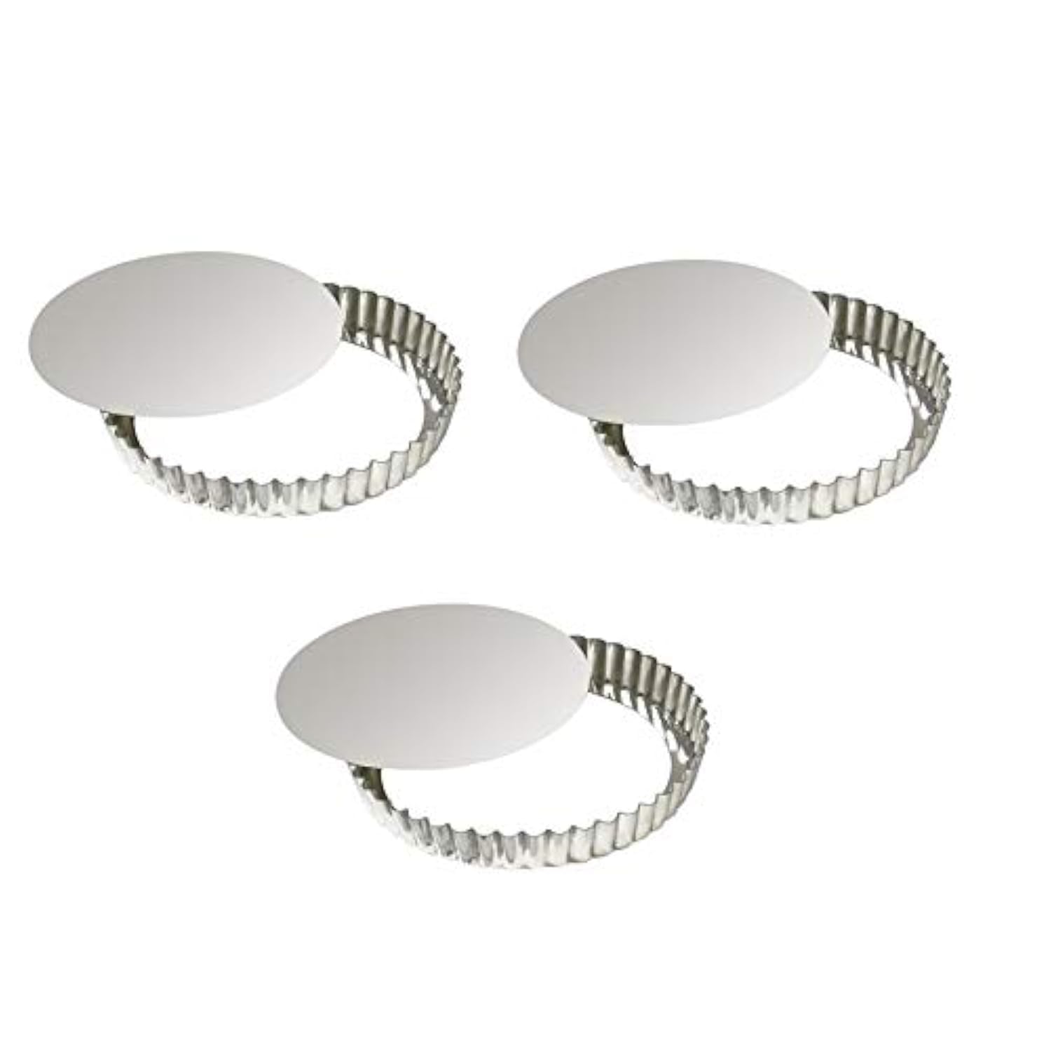 RINKLE TRENDZ Aluminium Round Pie Dish Quiche Pan Tart Mould With Removable Bottom Small - 4 Inch Top Size- Set of 3 of Same Size,Silver