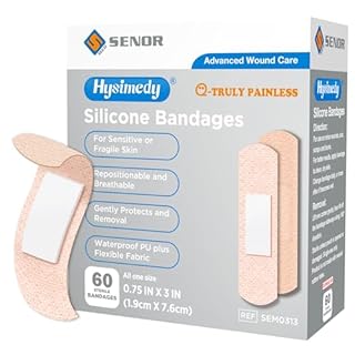 Hysimedy Silicone Adhesive Bandages Small Sizes for Sensitive Fragile Skin 3/4"x3" 60 Count Flexible Fabric Latex Free Hypoallergenic Breathable Bandages for Adhesive Allergy Wounds