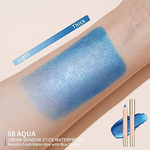 Oulac Shimmer Blue Eyeshadow Stick - Long Lasting Waterproof Eye Shadow Highlighter Stick, Glitter Eyeshadow Pencil for Eye Makeup, Vegan & Cruelty-Free 3.8g, (08) Aqua