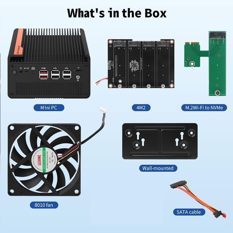 Image of Mini PC NAS 5 M.2 Nvme Pocket NAS Small PC,4X2.5GbE LAN Mirco Desktop Computer 2HD 4K@60HZ,Router /QNAS /Firewall DDR5 for Office Business (N150-No Memory, no Hard Drive)