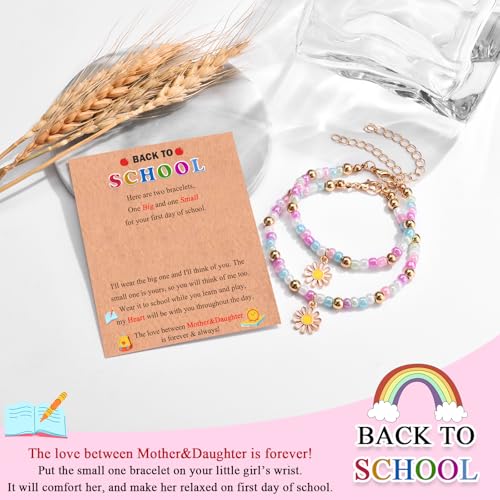 Image of Back to School Gifts Bracelet Mommy and Me Mom and Daughter Bracelets Set for 2 First Day of School Bracelet Gifts for Daughter Girls Kindergarten Preschool Pre k 1st 2nd Grade