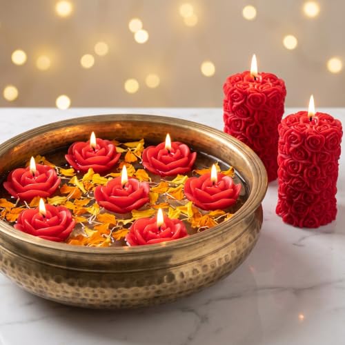 Image of Rose Pillar and Floating Candle Combo, Pack of 10, Red