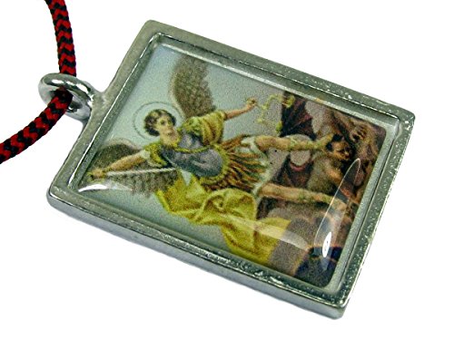 Creative Ventures Jewelry Saint Michael The Archangel Full Color Enameled Pendant w/Mini Cross on Red/Black Corded Necklace