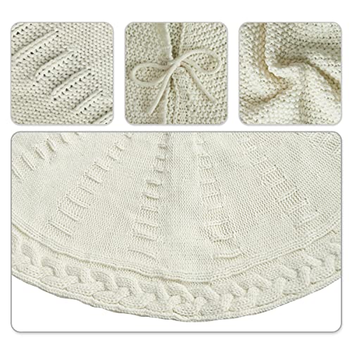 Limbridge Knitted Christmas Tree Skirt, 36 Inches Cable Knit Edge, Rustic Heavy Yarn Tree Skirts For Xmas Decor Holiday Decoration, Cream White #TOP3