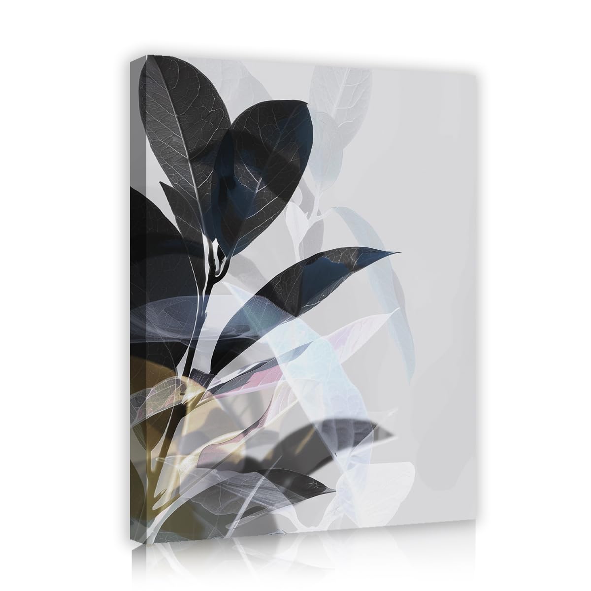 TOANGWALL Dark Leaves Canvas Wall Art Library Layered Foliage Framed Poster Prints Minimalist Botanical Branches Painting Artwork for Attic Decor 70x85cm
