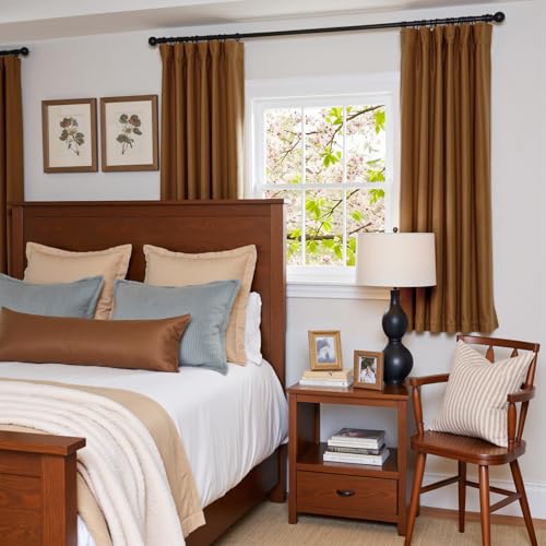 Image of Blackout Golden Brown Velvet Curtains Rod Pocket 52x63 Inch 2 Panels | Soft Velvet, For Small Windows, Kitchens & Bathrooms, Light Shifting Texture, Elegant Luxury Drape, Rich, Rod Pocket