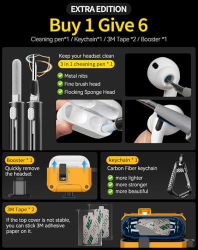 Image of Pohgelan for AirPods 2nd /1st Case with Safety Lock-Yellow | Magnetic Automatic Lock with Cleaning Kit&Keychain,Compatible with Magsafe