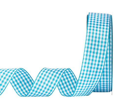 AVANAVA Gingham Ribbon 25mm Plaid Polyester Check Woven Ribbon for Crafts Gifting and Wedding (22 Meters-Roll, Turquoise)