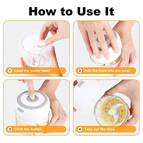 Mini Electric Garlic Chopper, Portable Food Processor, Usb Mini Food Chopper Garlic Mincer, Food Chopper For Vegetable, Pepper, Onion, Baby Food, Seasoning, Nuts (White) #TOP6