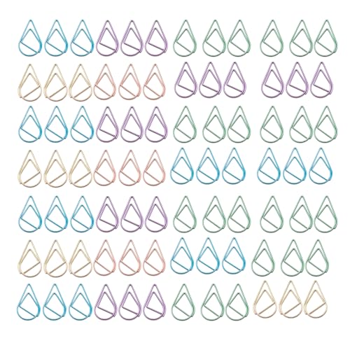 Conjunto de 200 Clips de Papel en Forma de Gota de Agua,40 Dorados,40 Rosa Dorado,40 Violeta,40 Azul y 40 Verde,Clips de Metal Pequeños (1,5 × 2,5 cm)para Oficina,Documentos,Scrapbooking,Notas y Fotos