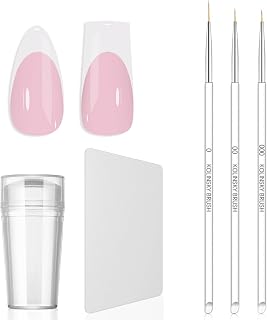 Jelly Nail Stamper & Liner Nail Art Brushes - French Tip Nail Design Tools, Silicone Nail Art Stamping Stamper with Scraper, French Tip Stamp Liner Brush for Manicure Home DIY Salon