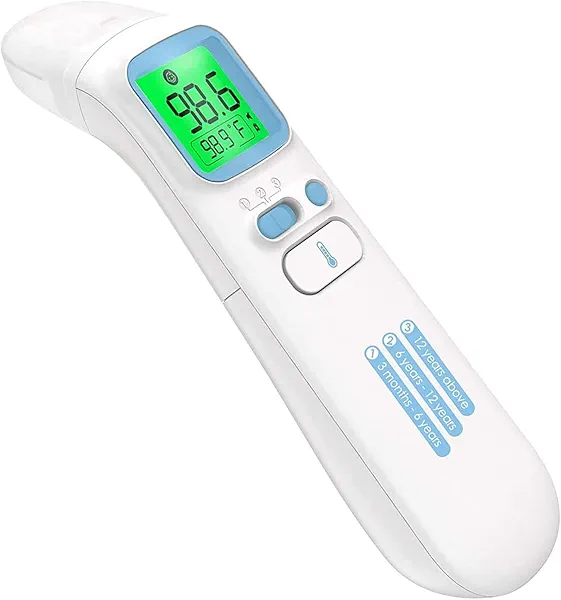 Ear and Forehead Thermometer for Adults, 3-in-1 Infrared Digital Thermometer for Kids and Baby, Accurate 1 Second Reading, Fever Alert, Backlit Display and Storage Pouch