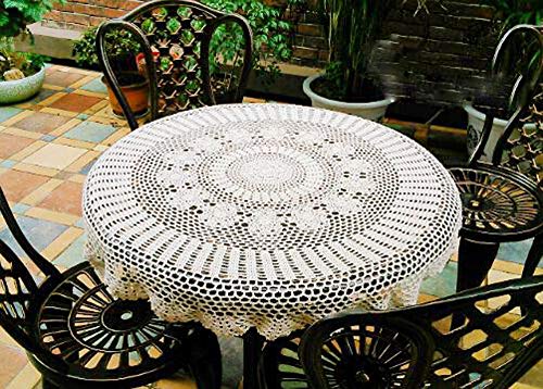 Damanni White Cotton Handmade Crochet Lace Tablecloth Doilies Table Overlay,Round,31 Inch #TOP4