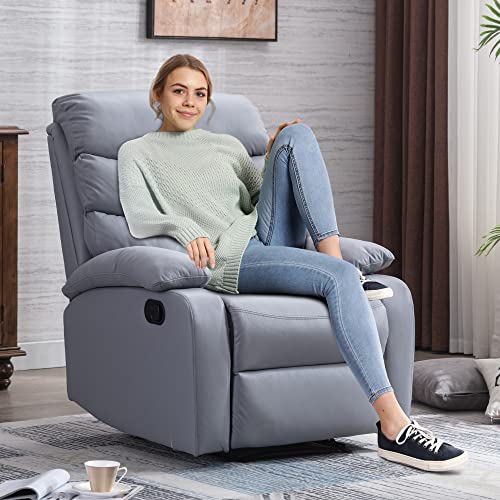 Hzlagm Recliner Chair For Living Room, Manual Recliner With Microfiber Technology Cloth, Overstuffed Single Sofa, Easy To Operate The Footrest & Headrest, Suitable For Small Spaces- Light Gray #TOP5