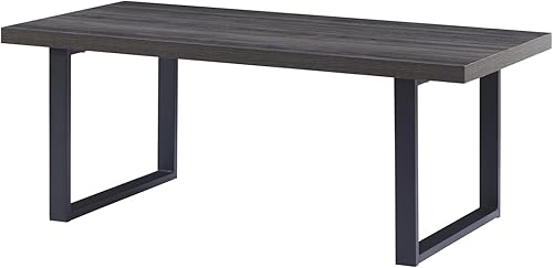 Miniatura 8 de IBF Mesa auxiliar rústica, de madera y metal, simple mesa central industrial moderna, mesa de cóctel rectangular minimalista de madera para sala de