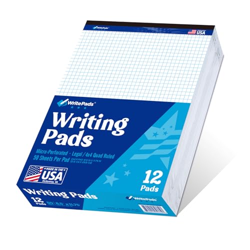 WritePads Legal note pads Legal Pad Quad Ruled Note Pads, Graph Ruled 8.5x11 inch Legal Pad, Quad (4x4) Paper Writing Pads, White 12 pads, BL-MWT50Q-12, Made In The USA. by WritePads - Used condition - US$21.84