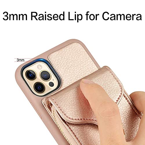 Jlfch Iphone 13 Pro Wallet Case, Iphone 13 Pro Crossbody Case Rfid With Zipper Card Holder Wrist Strap Lanyard Flip Leather Purse Protective For Iphone 13 Pro (2021) 6.1 Inch - Rose Gold #TOP7