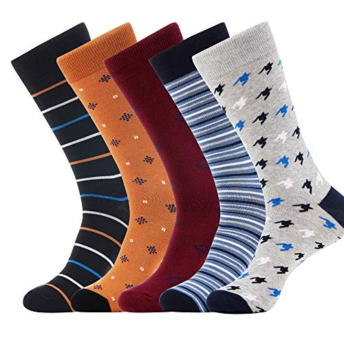 M MONFOOT Men's 5/8 Pairs Cotton Colorful Patterned Fun Dress Crew Socks