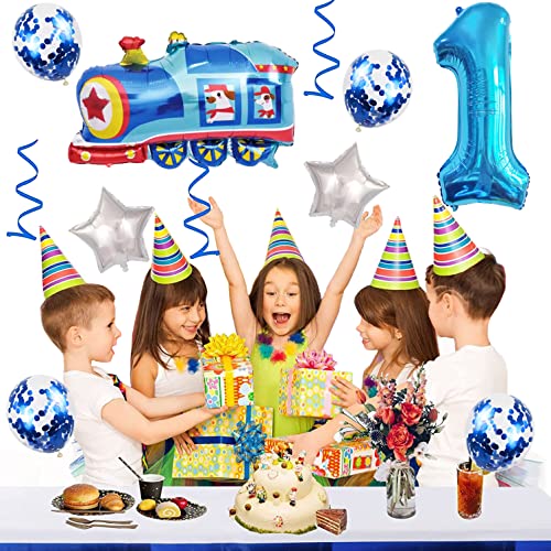 Weenkeey 1St Train Birthday Balloons Train Balloon 1St Birthday Decor Giant Train Aluminum Foil Balloon Number 1 Mylar Balloon For Railroad Party Boys Birthday Decor - Blue #TOP4