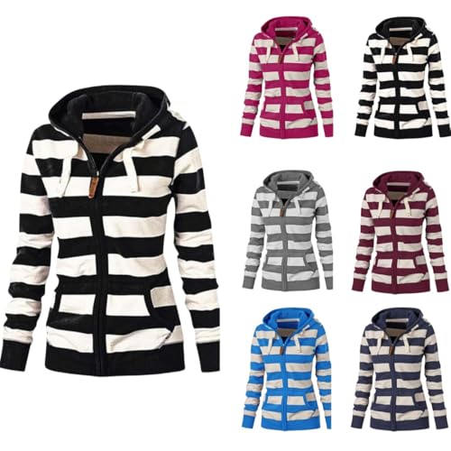 Amazon.com: Womens Striped Zip Up Hoodie Spring Long Sleeve Jacket