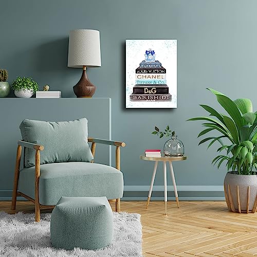 Image of Meetdeceny Fashion Women Canvas Wall Art Blue Bathroom Wall Art Decor Aesthetic Room Decor for Teen Girls Bathroom Pictures for Wall 12x16 Inch