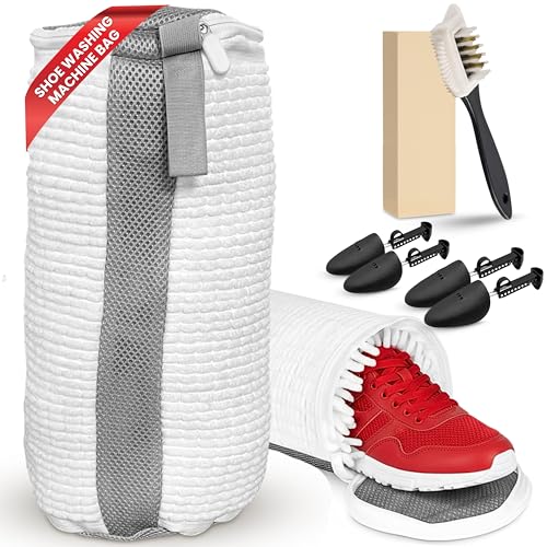 Shoe Washing Machine Bag Set 4-in-1 &ndash; 2PCS Mesh Laundry Bags for Sneakers, Adjustable Shoe Trees...