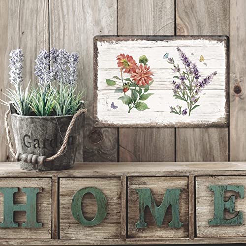 Loopeer 2 Pcs Vintage Flower Metal Tin Signs Vintage Rose Botanical Rustic Country Farmhouse Bathroom Metal Signs Shabby Chic Wall Decor For Home Bathroom Bedroom #TOP6