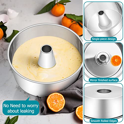 Image of E-far Angel Food Cake Pan, 10-Inch Stainless Steel Tube Pan for Baking Pound Chiffon Cake, One-piece Design & Non-toxic, Dishwasher Safe