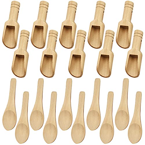 LyfLux Lot de 20 mini cuillères en bois, deux styles et longueurs de mini cuillères sont utilisées pour assaisonnement, sel de bain, production artistique de sable, grains de café, bonbons, etc