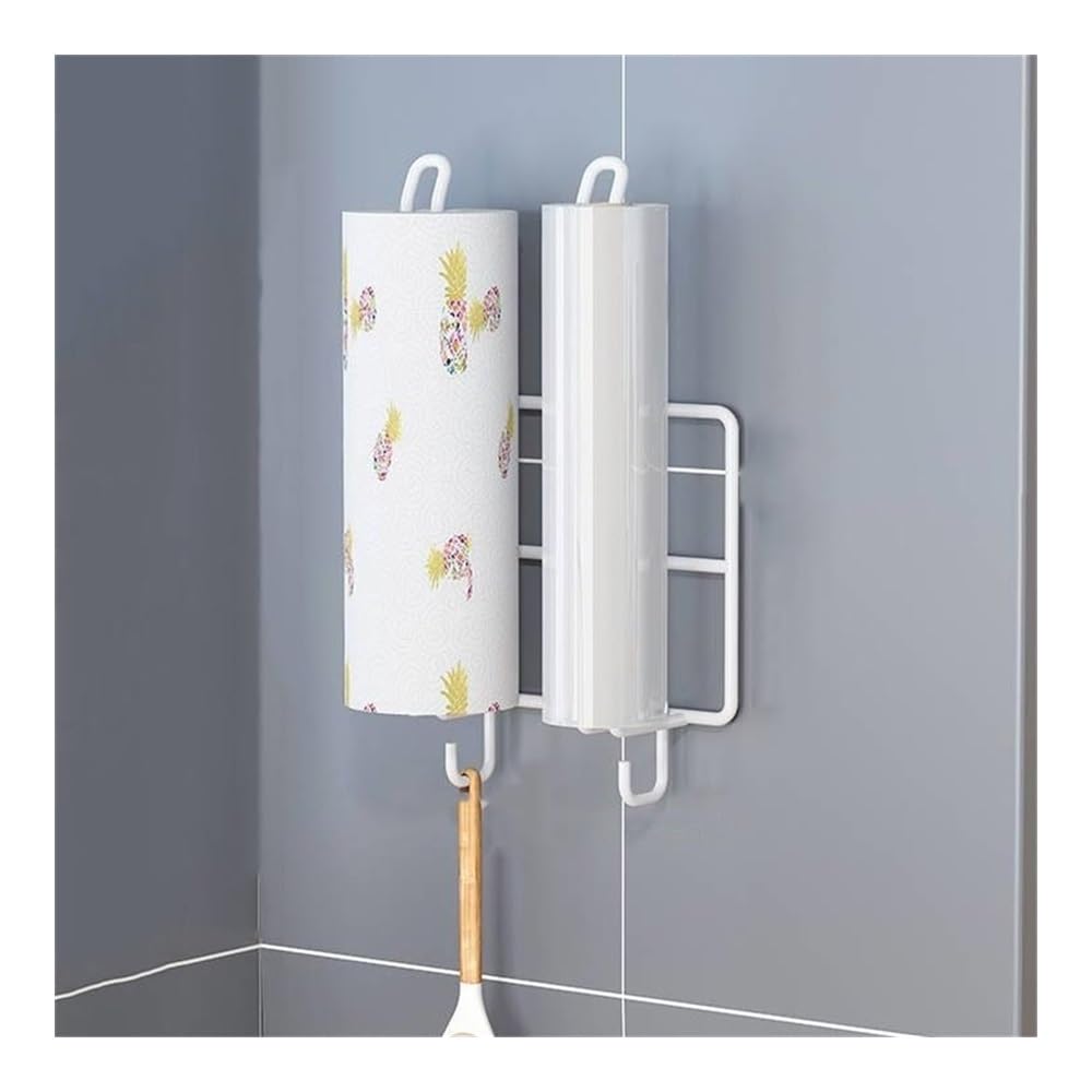 Toallero de papel blanco de pared para cocina y baño con organizador de film
