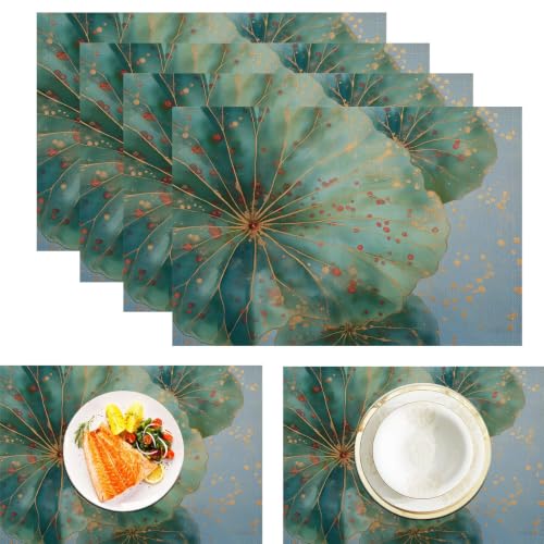 Sets de table en lin de qualité supérieure motif feuille de lotus dorée rectangle