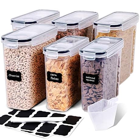FOOYOO Cereal Containers Storage Set - 6 Piece Airtight Large Dry Cereal Storage Containers(4 * 4L+2 * 2.5L), BPA Free Dispenser Plastic Cereal Storage Containers with 16 Labels & Pen