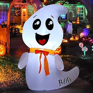 GOOSH 4 FT Halloween Inflatable Cute Ghost Outdoor Decorations Blow Up Yard Ghost with Built-in LEDs for Indoor Garden Lawn Party Decor