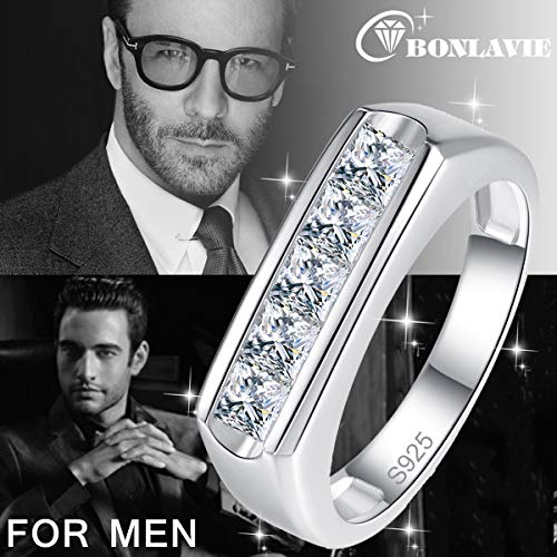 Bonlavie 5Mm 925 Sterling Silver Ring Women/Mens Siver Ring Pave Princess Cut White Cubic Zirconia Cz Wedding Band Ring For Unisex Simple Engagement Ring Size 8 #TOP5