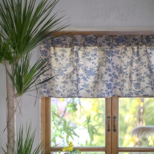 Sutavia Window Curtain Valance Vintage Blue Floral Cotton Linen Fabric Rustic Window Valances Rod Pocket 54 By 18 Inch For Kitchen Dining Room Bedroom Bathroom Decor    #TOP4
